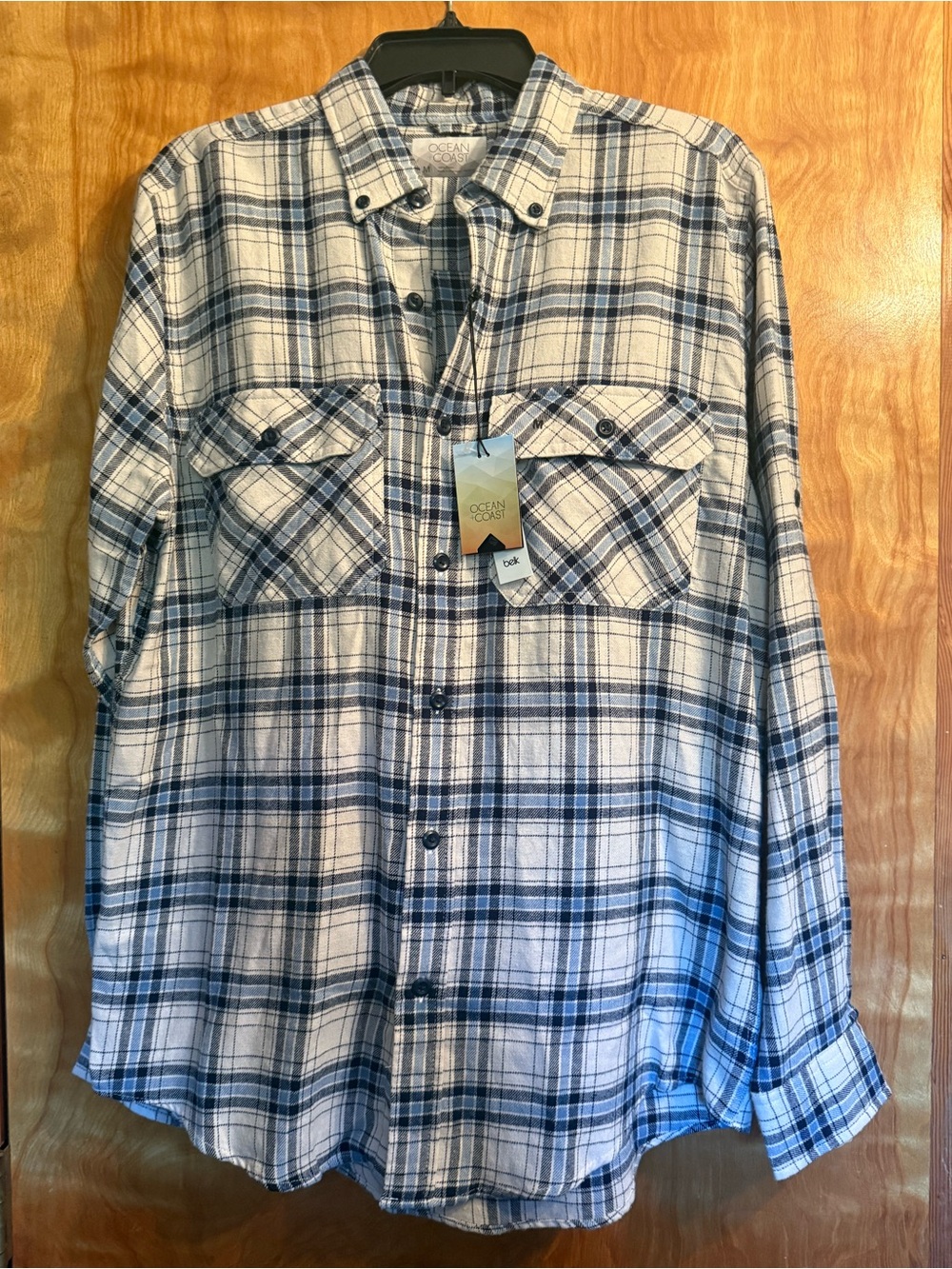 Ocean & Coast Blue White Plaid Button-Up Flannel Shirt Mens Medium NWT